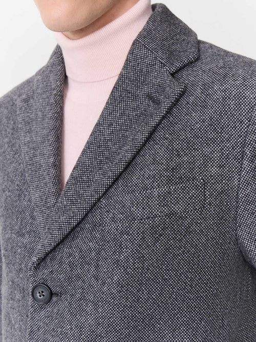 Manteau en laine mélangée anthracite à capuche amovible - Father & Sons - 4