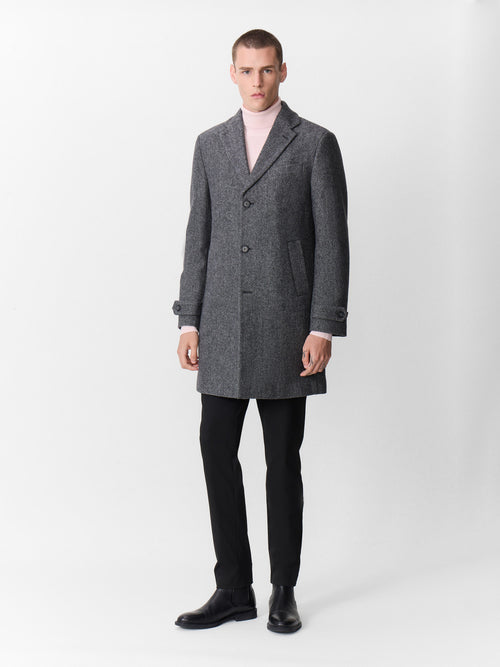Manteau en laine mélangée anthracite à capuche amovible - Father & Sons - 5