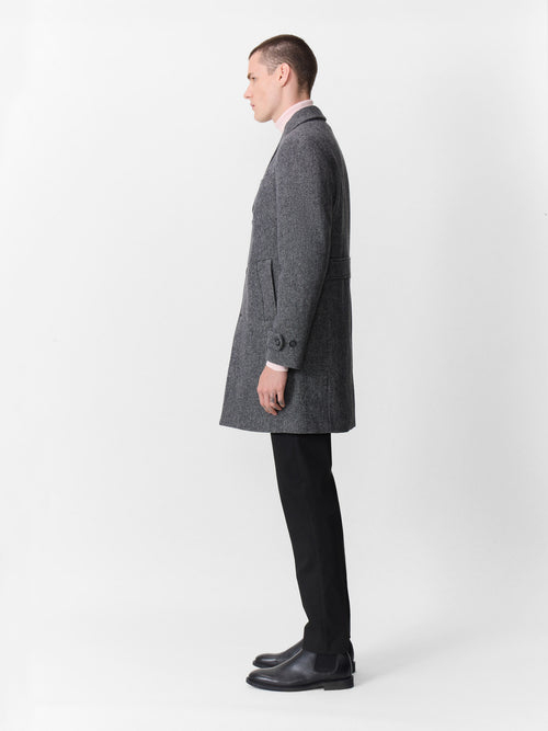 Manteau en laine mélangée anthracite à capuche amovible - Father & Sons - 6