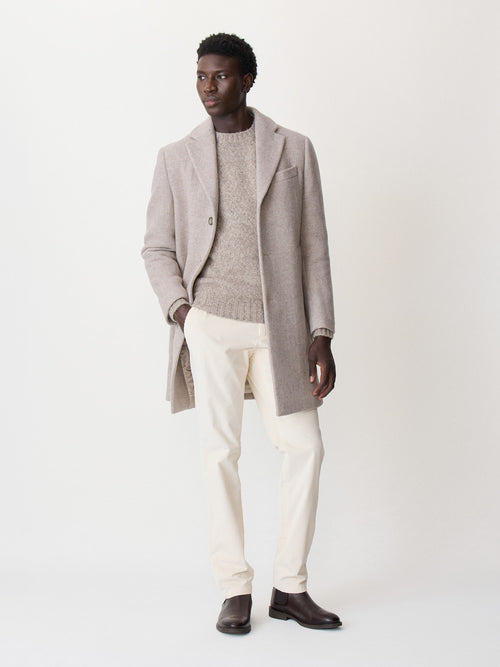 Manteau en laine mélangée beige à capuche amovible - Father & Sons - 6