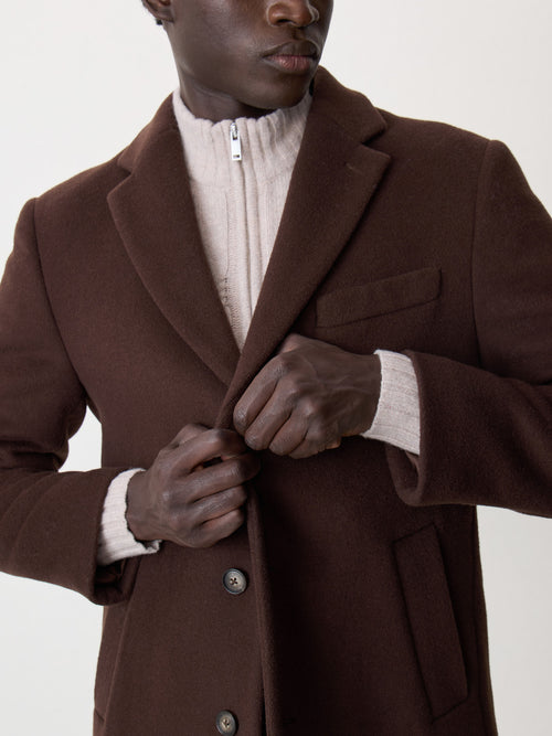 Manteau en laine mélangée marron à capuche amovible - Father & Sons - 4