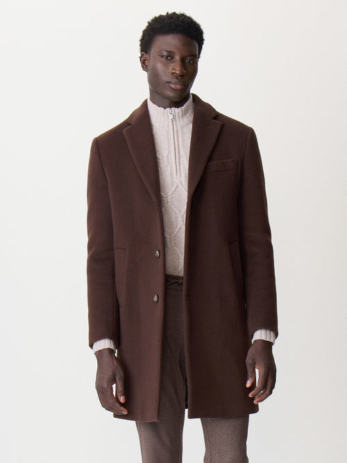 Manteau en laine mélangée marron à capuche amovible - Father & Sons - 3