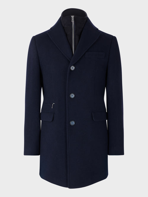 Manteau en laine mélangée bleu marine à parementure amovible - Father & Sons - 6
