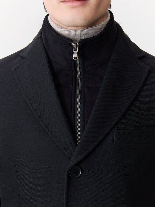 Manteau en laine et coton noirs à parementure amovible - Father & Sons - 4
