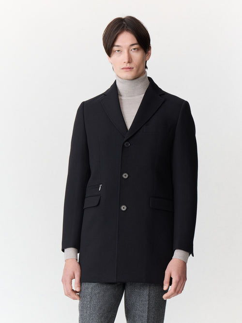 Manteau en laine et coton noirs à parementure amovible - Father & Sons - 1