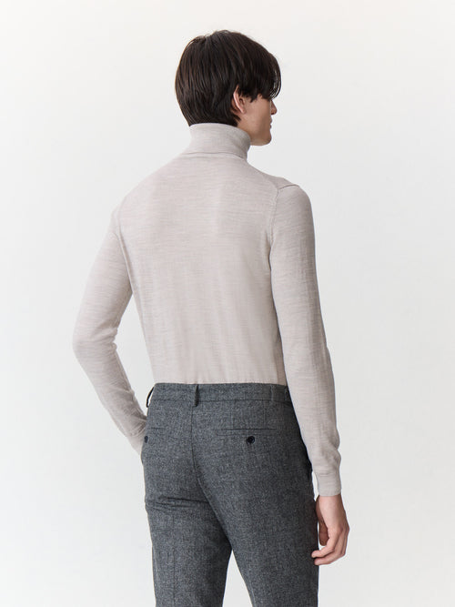 Pull col roulé en laine Mérinos mélangée beige - Father & Sons - 2