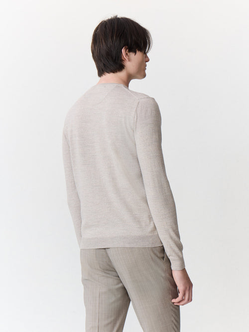 Pull col rond en laine Mérinos mélangée beige - Father & Sons - 2