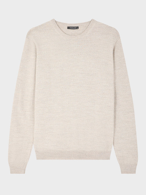 Pull col rond en laine Mérinos mélangée beige - Father & Sons - 4