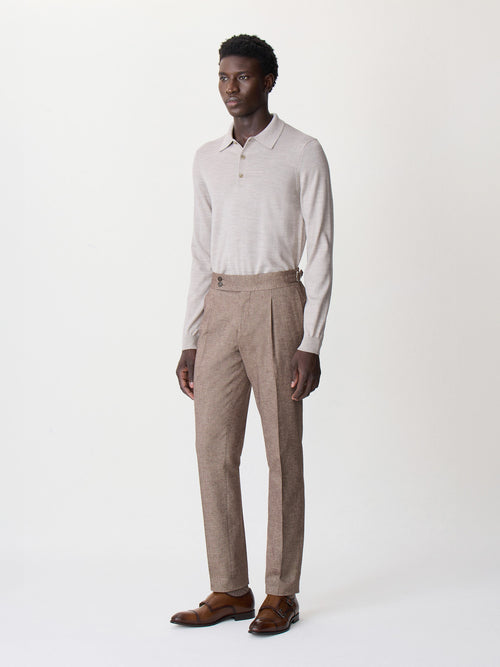 Pull col polo en laine Mérinos mélangée beige - Father & Sons - 5