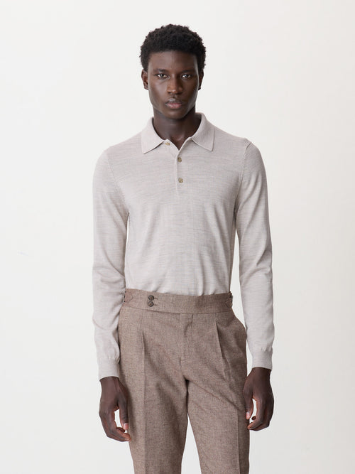 Pull col polo en laine Mérinos mélangée beige - Father & Sons - 1