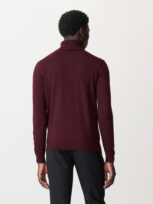 Pull col roulé en laine Mérinos mélangée bordeaux - Father & Sons - 2