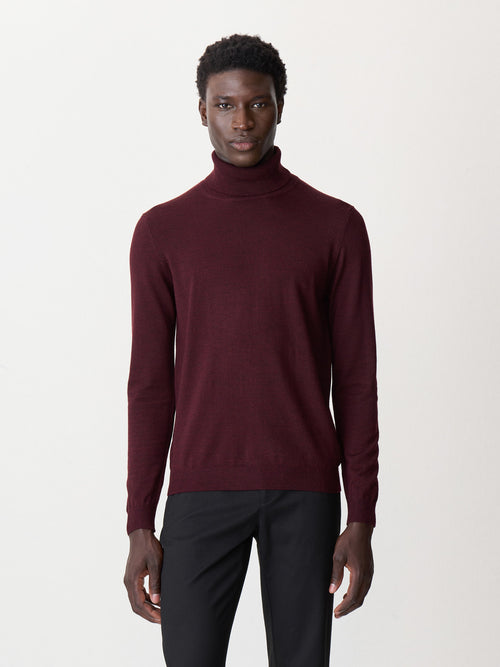 Pull col roulé en laine Mérinos mélangée bordeaux - Father & Sons - 1