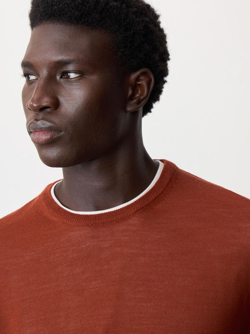 Pull col rond en laine Mérinos mélangée rouge - Father & Sons - 3