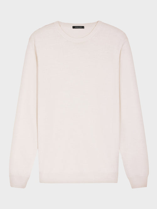 Pull col rond en laine Mérinos mélangée écrue - Father & Sons   - 4