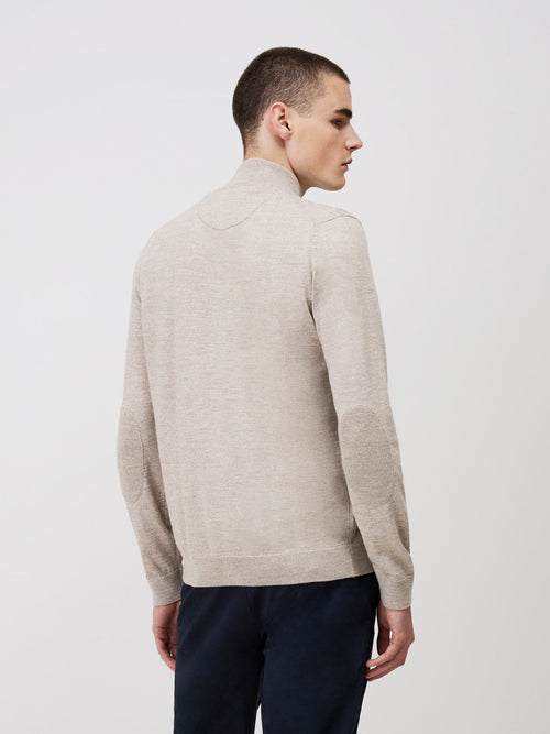Gilet zippé en laine Mérinos mélangée beige - Father & Sons - 2