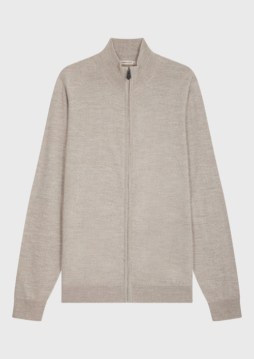 Gilet zippé en laine Mérinos mélangée beige - Father & Sons - 4