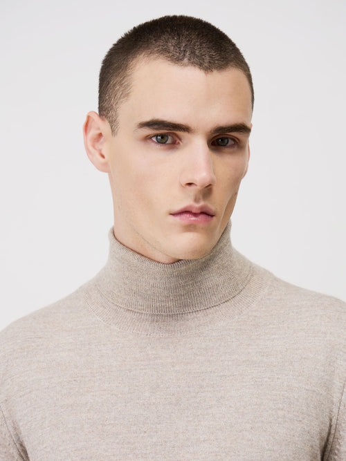 Pull col roulé en laine Mérinos mélangée beige - Father & Sons - 3