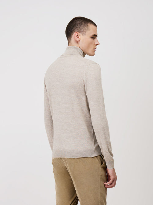 Pull col roulé en laine Mérinos mélangée beige - Father & Sons - 2
