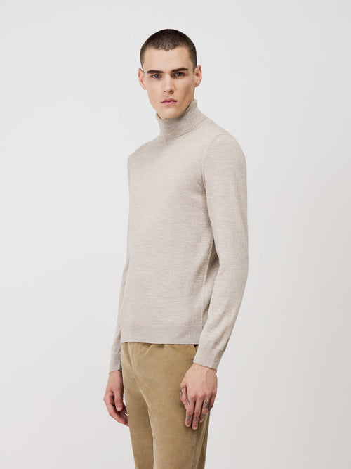 Pull col roulé en laine Mérinos mélangée beige - Father & Sons - 1