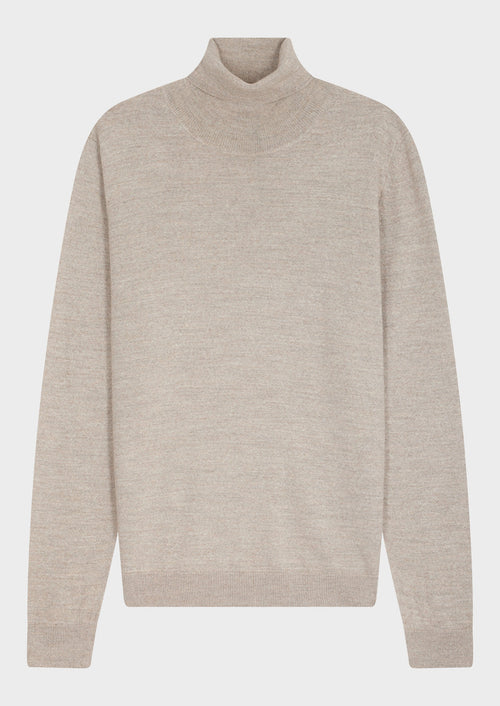 Pull col roulé en laine Mérinos mélangée beige - Father & Sons - 4