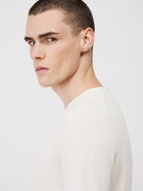 Pull col rond en laine Mérinos mélangée écrue - Father & Sons   - 3