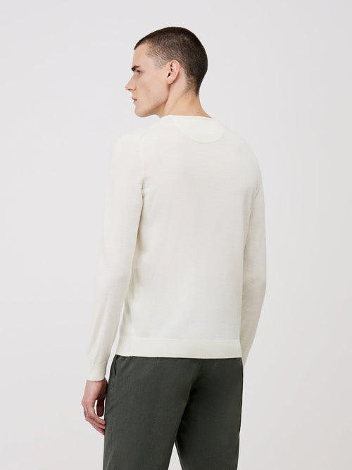 Pull col rond en laine Mérinos mélangée écrue - Father & Sons   - 2