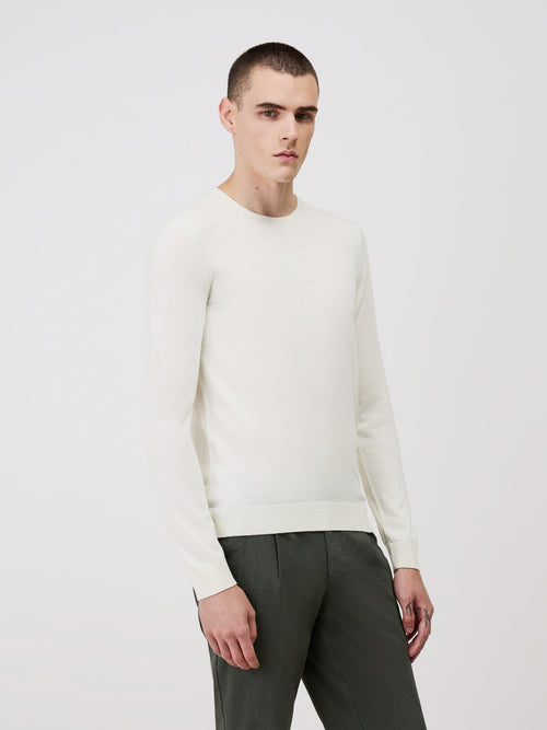 Pull col rond en laine Mérinos mélangée écrue - Father & Sons   - 1