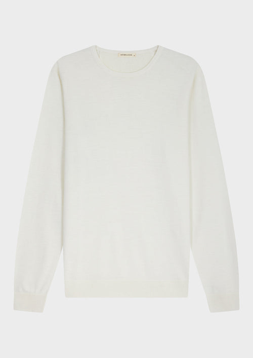 Pull col rond en laine Mérinos mélangée écrue - Father & Sons   - 4