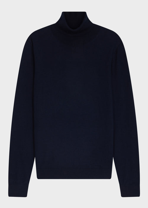 Pull col roulé en laine Mérinos mélangée bleu marine - Father & Sons - 4