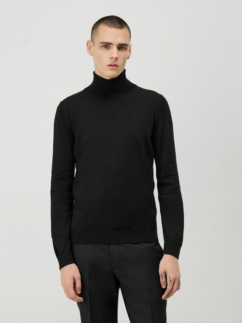 Pull col roulé en laine Mérinos mélangée noire - Father & Sons - 1