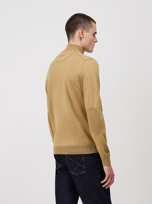 Pull col zippé en laine Mérinos mélangée marron - Father & Sons - 2