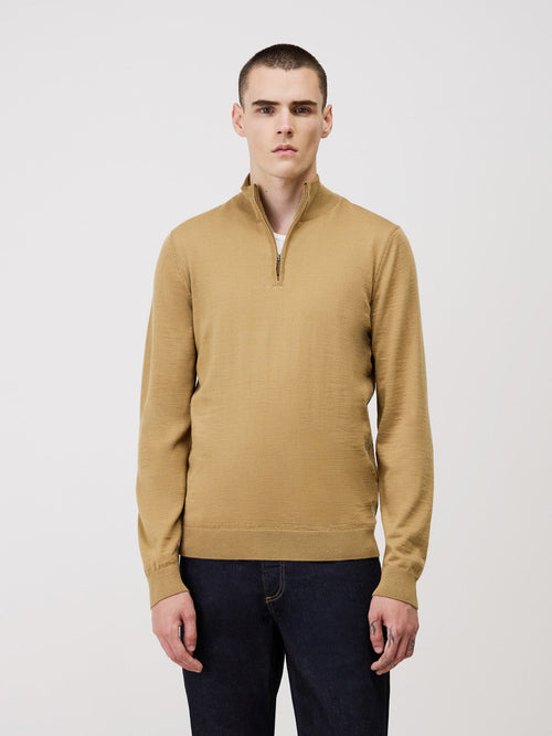 Pull col zippé en laine Mérinos mélangée marron - Father & Sons - 1