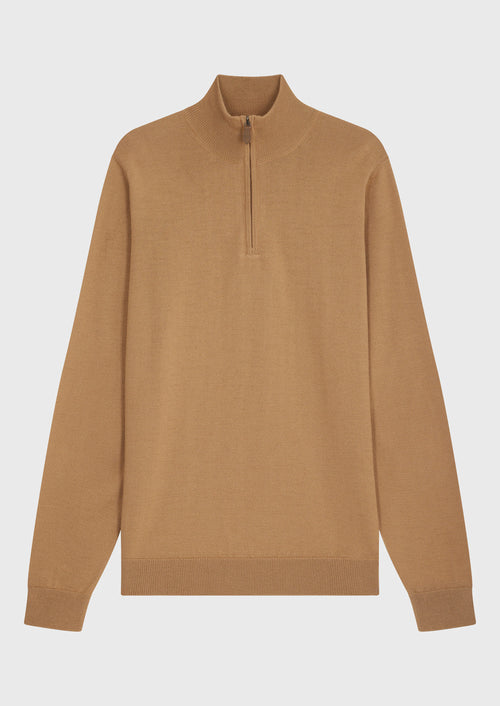 Pull col zippé en laine Mérinos mélangée marron - Father & Sons - 4