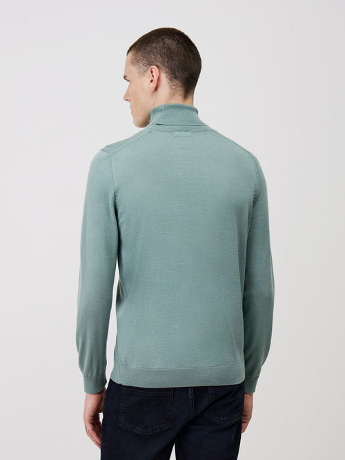 Pull col roulé en laine Mérinos mélangée verte - Father & Sons - 2