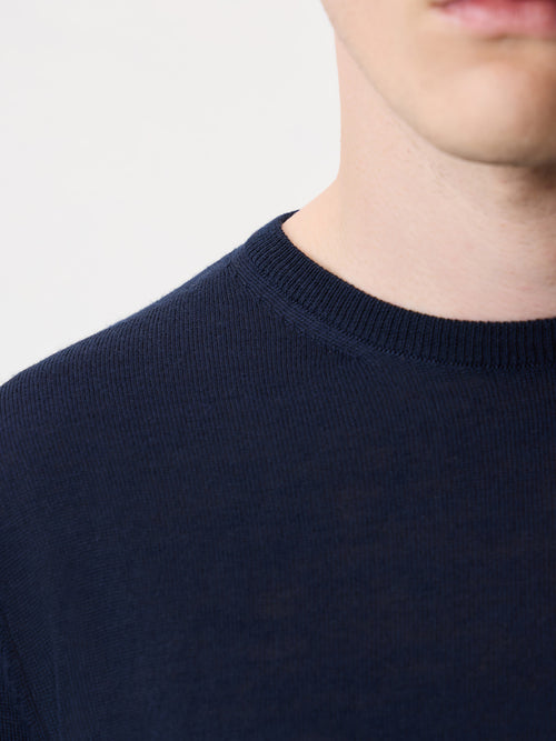 Pull col rond en laine Mérinos mélangée bleu marine - Father & Sons - 3