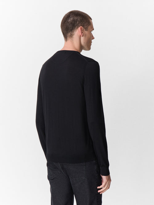 Pull col V en laine Mérinos mélangée noire - Father & Sons - 2