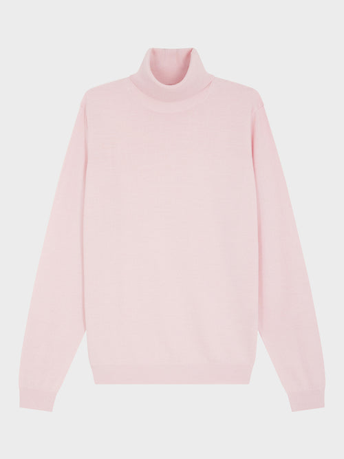 Pull col roulé en laine Mérinos mélangée rose - Father & Sons - 4