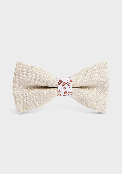 Noeud papillon bi-matière beige à motif fleuri - Father & Sons - 1