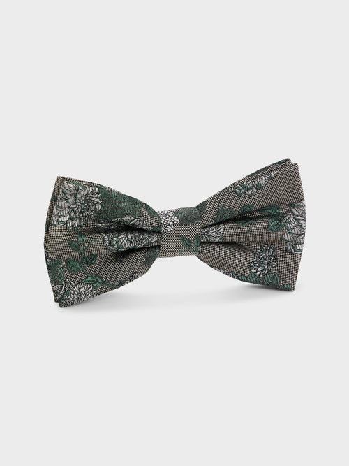 Noeud papillon en soie mélangée kaki à motif fleuri blanc - Father & Sons - 1