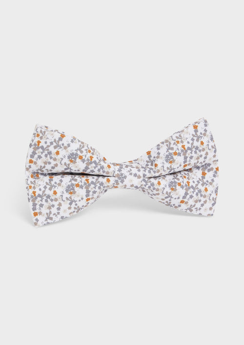 Noeud papillon blanc à motif fleuri gris perle et orange - Father & Sons - 1