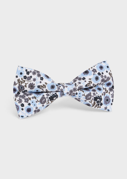 Noeud papillon blanc à motif fleuri kaki et bleu ciel - Father & Sons - 1