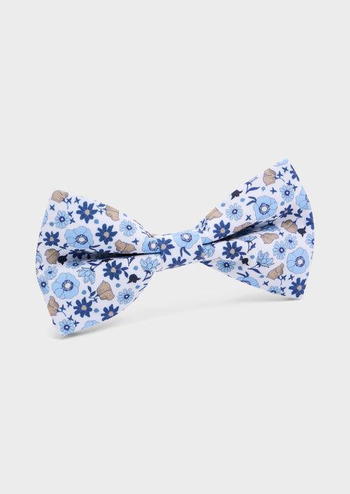 Noeud papillon blanc à motif fleuri bleu azur, bleu ciel et beige - Father & Sons - 1