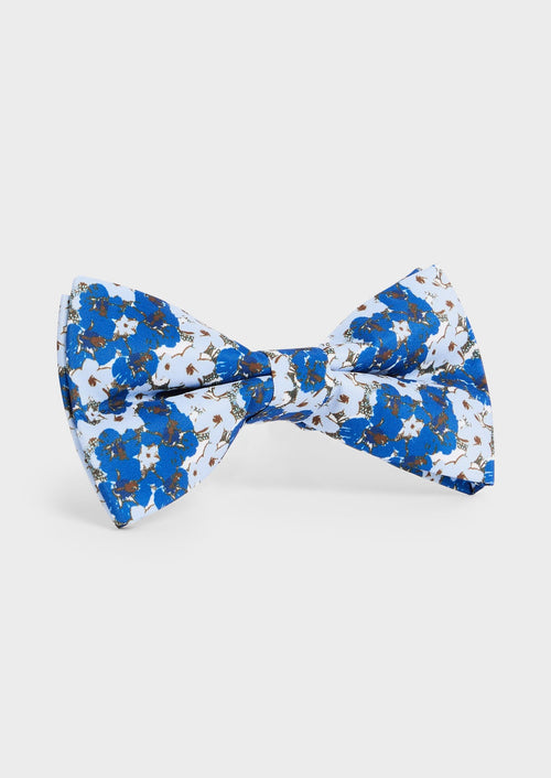 Noeud-papillon blanc à motif fleuri bleu cobalt et marron - Father & Sons - 1