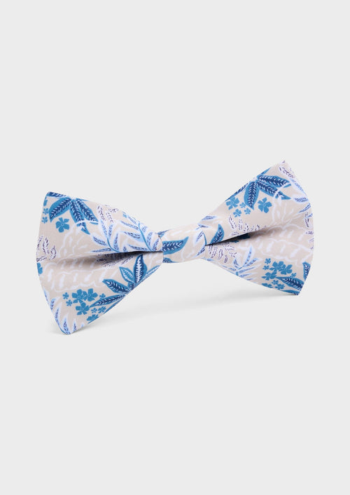 Noeud papillon beige à motif fleuri bleu ciel et blanc - Father & Sons - 1