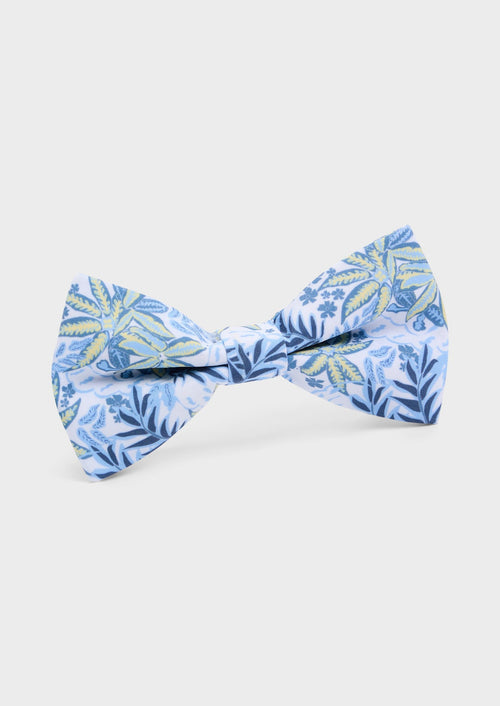 Noeud papillon blanc à motif fleuri bleu ciel et jaune - Father & Sons - 1
