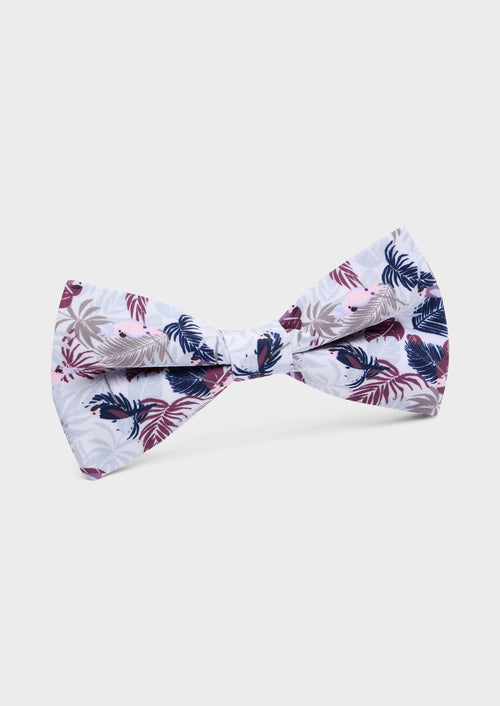 Noeud papillon blanc à motif fleuri rose, bleu, taupe et gris - Father & Sons - 1