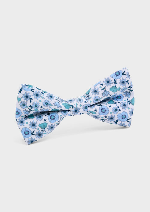 Noeud papillon blanc à motif fleuri vert d'eau et bleu - Father & Sons - 1