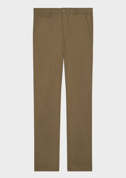 Chino slack skinny en coton stretch uni vert kaki - Father & Sons - 4