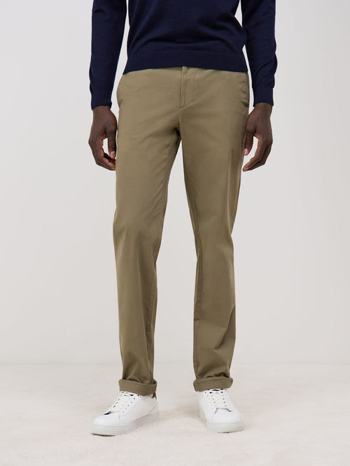 Chino slack skinny en coton stretch uni vert kaki - Father & Sons - 1