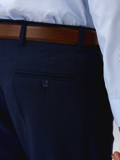 Pantalon coordonnable Regular en laine bleu marine Prince de Galles - Father & Sons - 3